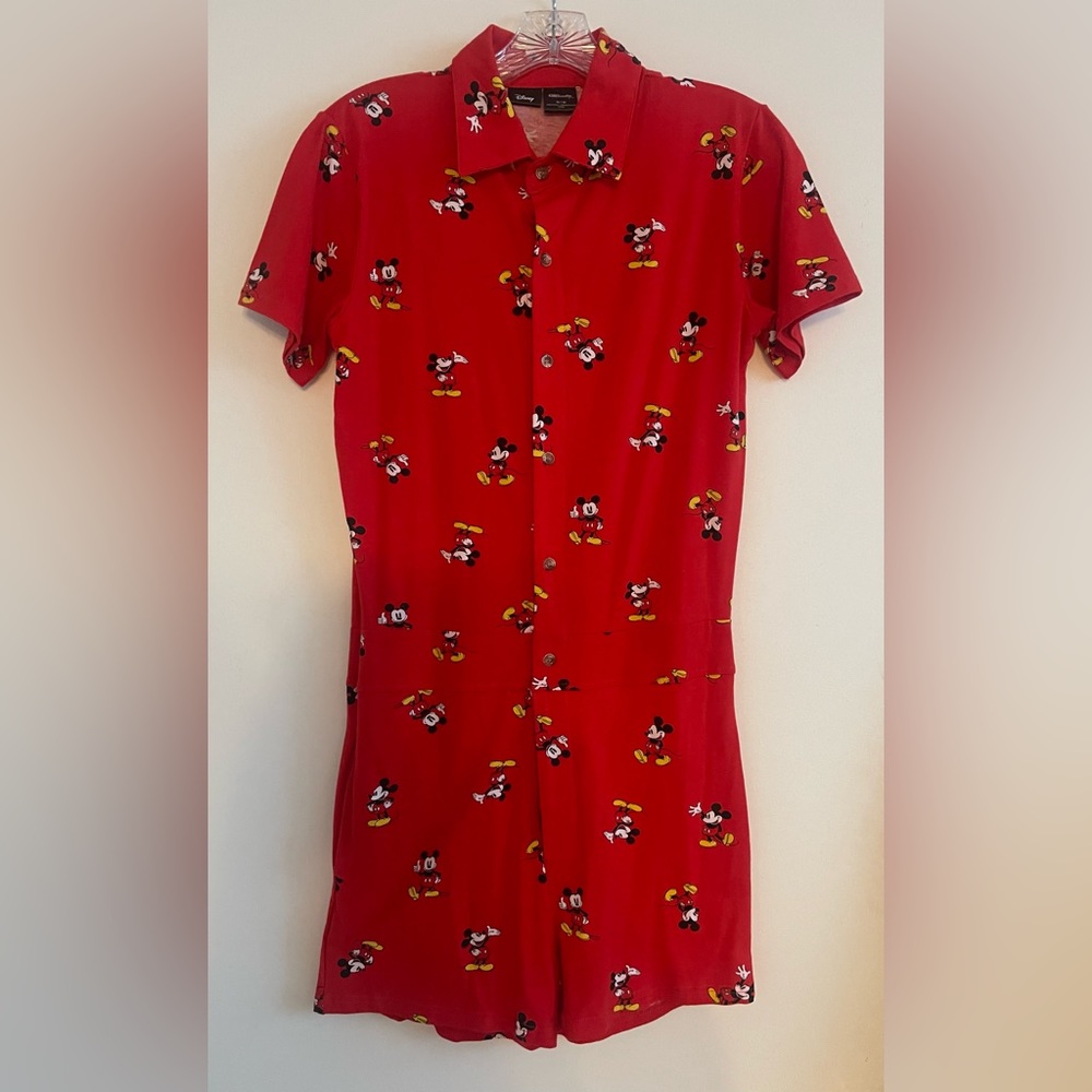 Disney Mickey Mouse Red Allover Print Jumpsuit Romper Shorts Cakeworthy.